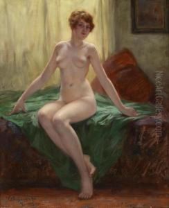 Female Nude Sitting by Viktor Schivert