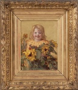 Portrait Of A Young Girl With Sunflowers