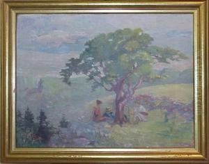 Picnic Scene With Woman At Easel