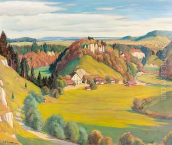 Hugelige Landschaft In Der Ostschweiz Mit Gehoft Und Fluss. - view 1