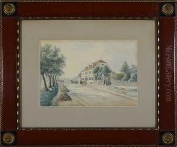 Strase Mit Herrschaftlichem Haus Und Figurenstaffage - view 1