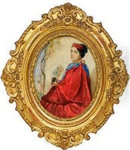 Portrait Einer Jungendame Mit Facher In Rotem Kostum by August Friedrich Schlegel