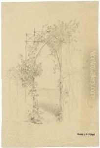 Blick Durch Ein Umranktes Gartenportal by August Friedrich Schlegel