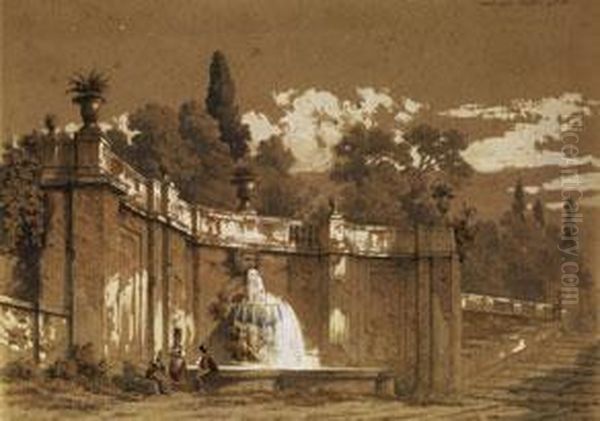 Italienischer Brunnen In Einer Exedra - view 1