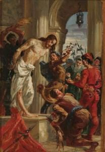 A Pair Of Paintings 'the Flagellation Of Christ' And 'the Crowning Of Thorns' by Kaspar Schleibner