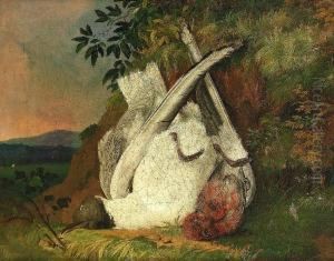 Nature Morte Mit Vogeln Vor Abendlicher Landschaft