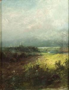 Wolkenverhangene Landschaft by Eduard I Schleich