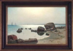 Der Ostseestrand Bei Arcona Auf Rugen Mit Einigen Segelschiffen Im Hintergrund by Hans Schleich
