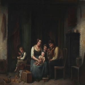 Interior With A Family by Christian Andreas Schleisner