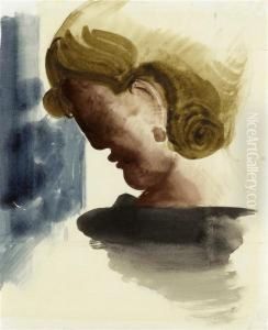Frauenkopf - Gesenktes Profil. (woman's Head - Lowered Profile) by Oskar Schlemmer