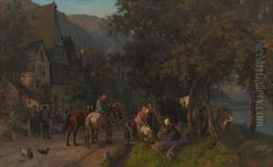 Belebte Dorfstrase by Karl Schlesinger