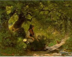 Idyllische Waldszene by Karl Schlesinger
