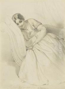 Portrait Of A Young Woman On A Sofa by Henry Guillaume Schlesinger