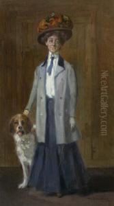 Jugendstil-standbild-dame Mit Hund by Max Schlichting