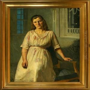 A Young Woman Portraied By An Armchair by Johan Schlichtkrull