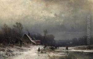 Winterly River Landscape by August Schliecker