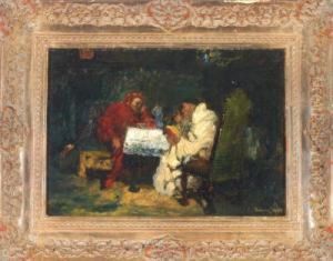 Faust Und Mephisto Im Studierzimmer by Heinrich Schlitt