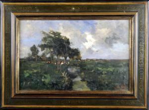 Paysage Avec Vaches Et Riviere by Willy Schlobach
