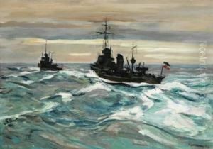 Kriegsschiffe Auf Hoher See by Eduard Schloemann