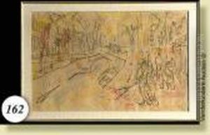 Quaianime, Fusain Et Pastels Sur Papier. Signe En Bas A Droiteschmalzigaug. Ecole Belge. (voir Au Dos, Cachet De La Successionwalter Malgaud). Dim.: 26x40 Cm by Jules Schmalzigaug