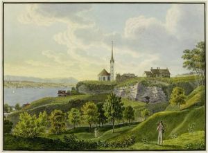 Uetikon Am Zurichsee Mit Kirche Und Weinbergen Gegen Zurich Gesehen