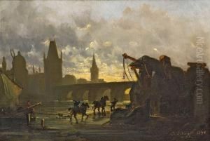 Prag Mit Karlsbrucke Im Morgengrauen by Adolf Schmidt