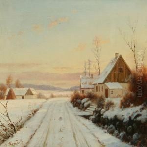Village Road At Winter Time