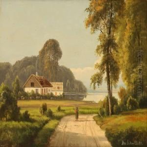 Summer Landscape With A Woman Walking On A Road