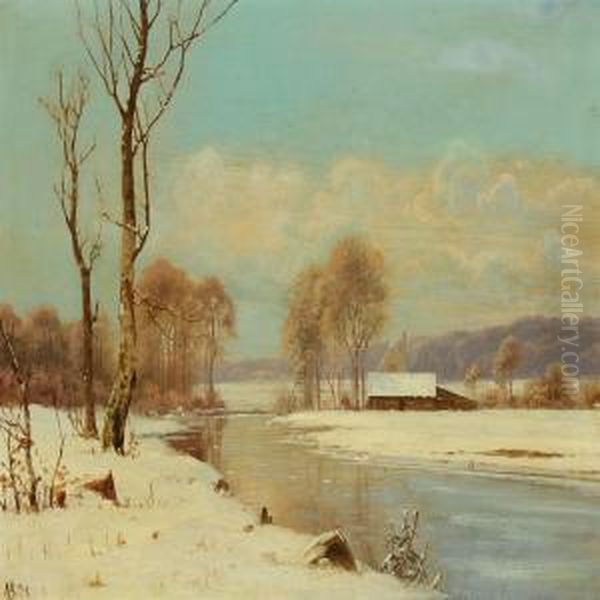 Wintry Landscapewith A House At A Bank - view 1