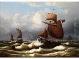 Segelschiffe In Bewegter See by Eduard Schmidt
