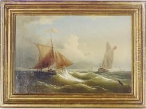 Fishing Smacks In The Evening Light by Eduard Schmidt