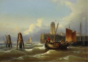 Fishing Boats On A Stormy Sea by Eduard Schmidt