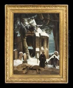Eremit Vor Verschneiter Kirche by Eduard Schmidt