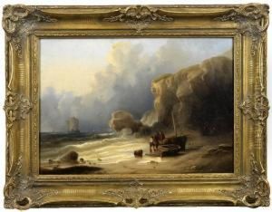 Felsige Kustenlandschaft Mit Fischern Am Strand by Eduard Schmidt