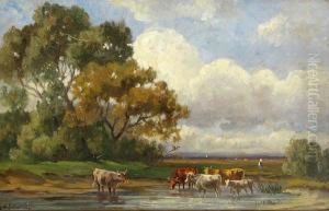 Landscape With Cows At A Watering Hole