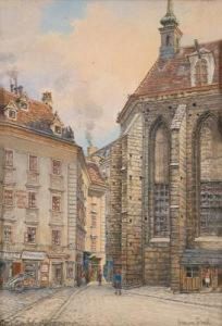 Blick Auf Den Schulhof In Wien I. Mit Dem Uhrenmuseum Der Stadt Wien