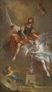 Saint Florian Rescuing The Burning Stockern Castle; Saint John Nepomuk by Martin Johann Schmidt