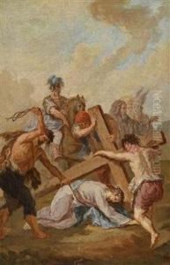 A Scene From The Stations Of The Cross:christ Falling For The Second Time by Martin Johann Schmidt