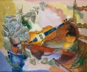 Nature Morte Au Violon Et Au Vase De Fleurs by Robert Schmidt