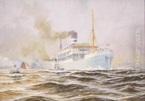 Passagierdampfer 'adolph Woermann' Beim Auslaufen Aus Demhamburger Hafen