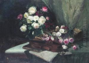 Still Life With Flowers And A Violin by Robert Schmidt