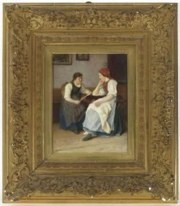Zwei Frauen Beim Brieflesen by Theodor Gustav Ernst Schmidt