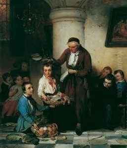 Erntedankfest. Feldfruchte Fur Den Dorfschullehrer. Signiert Oben Links: Wh Schmidt. Ol Auf Leinwand. H 56; B 48 Cm.