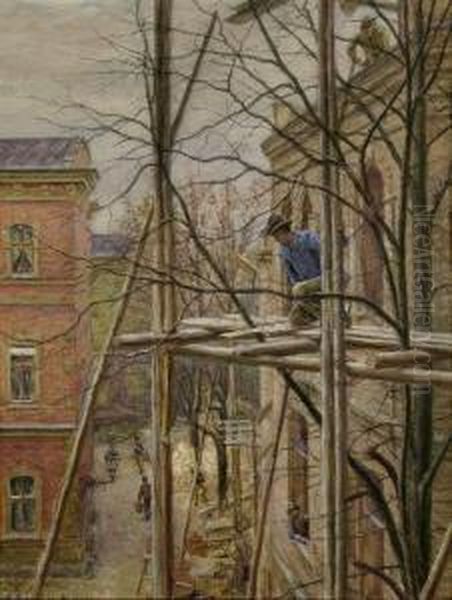 Leipziger Strasenszene: Bau An Einem Wohnhaus - view 1