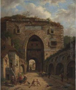 Children Playing In A Market Lane by B. Schmit