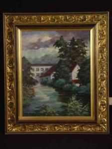 Hauser Am Flussufer by August Ludwig Schmitt