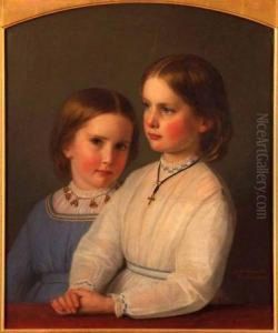 Head And Shoulders Portraits Of Two Young Girls by Guido Schmitt