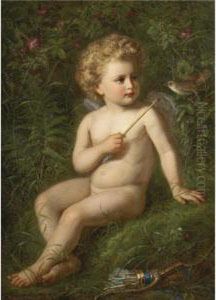 Putto Feeding A Strawberry To A Bird by Nathanael Schmitt