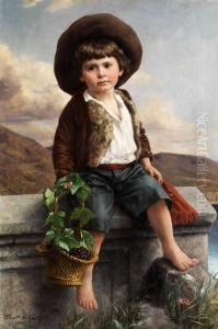 Knabe In Sudlicher Landschaft Mittraubenkorb by Ernst Schmitz