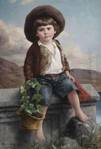 Portrait Of A Peasant Boy With A Basket With Grapes